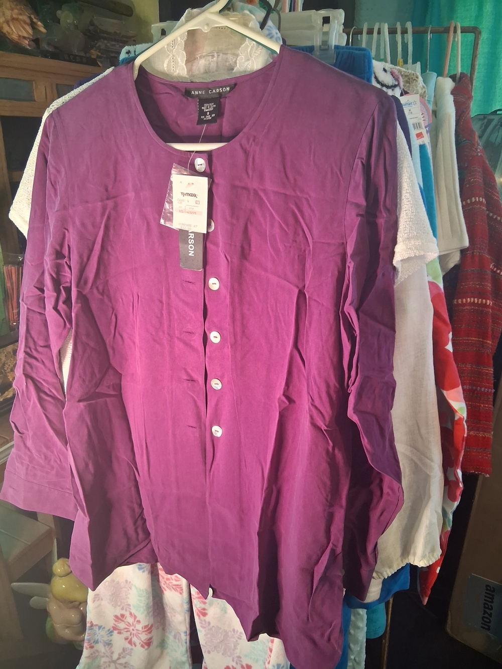 Anne Carson Women's Long-Sleeve Button Henley Top - Purple